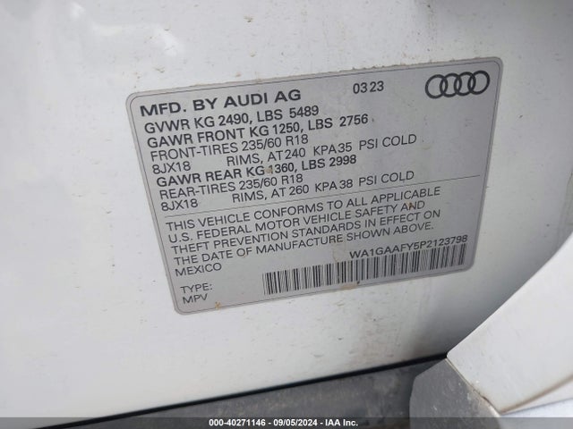 WA1GAAFY5P2123798 Audi Q5 Premium 45 Tfsi S Line Quattro