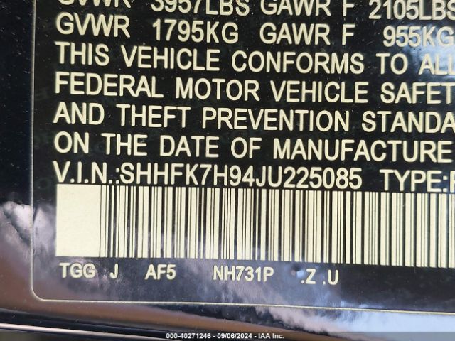 SHHFK7H94JU225085 Honda Civic Sport Touring