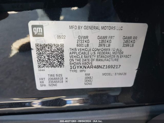 1GYKNAR48NZ169217 Cadillac Xt5 Fwd Luxury