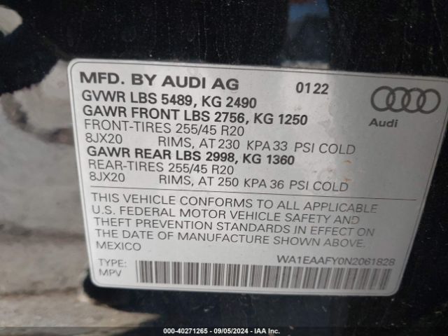 WA1EAAFY0N2061828 Audi Q5 Premium Plus 45 Tfsi S Line Quattro S Tronic