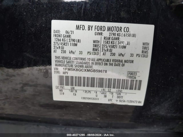 Ford Explorer St 2021 1FM5K8GCXMGB59678 Image 9
