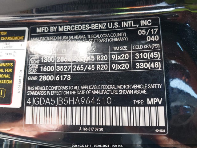 4JGDA5JB5HA964610 Mercedes-Benz GLE 350