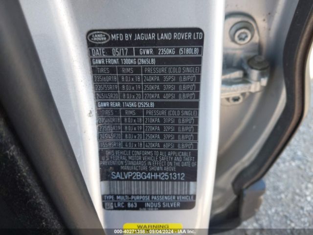SALVP2BG4HH251312 Land Rover Range Rover Evoque Se/se Premium
