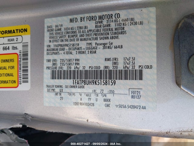 Ford Mustang Ecoboost 2019 1FATP8UH9K5158159 Image 9