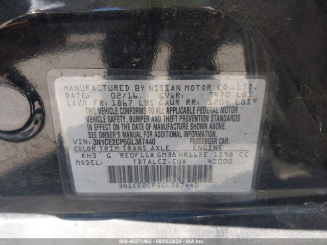 3N1CE2CP5GL387440 Nissan Versa Note S Plus