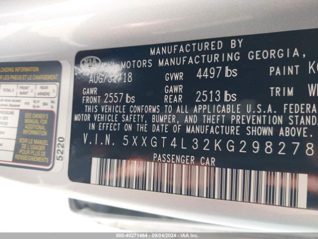 5XXGT4L32KG298278 KIA Optima Lx