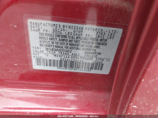Nissan SENTRA S 2014 3N1AB7AP4EY314012 Image 9