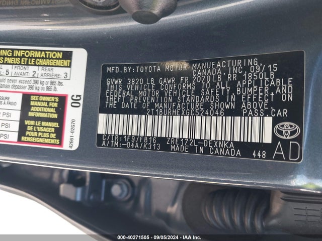 Toyota COROLLA LE 2016 2T1BURHEXGC524046 Image 9