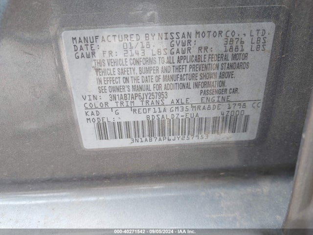 Nissan SENTRA SV 2018 3N1AB7AP6JY257953 Image 9