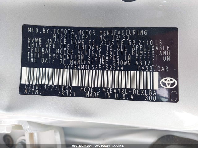Toyota COROLLA LE 2024 5YFB4MDE5RP122544 Image 9