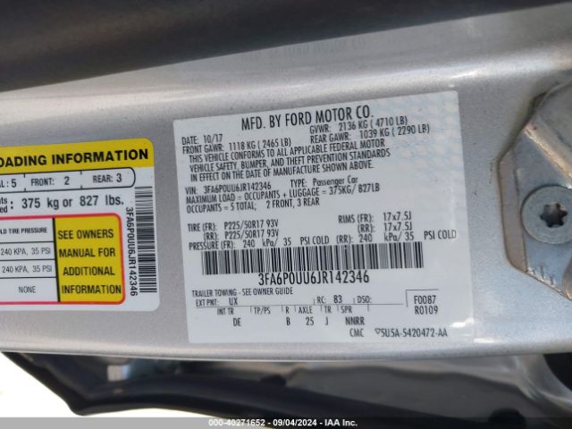3FA6P0UU6JR142346 Ford Fusion Hybrid S