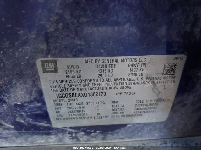 1GCGSBEAXG1362170 Chevrolet Colorado Wt