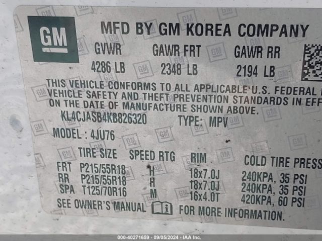 KL4CJASB4KB826320 Buick Encore Fwd Preferred