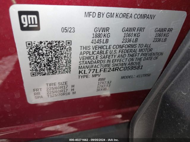 KL77LFE24RC059581 Chevrolet Trax Fwd Sp