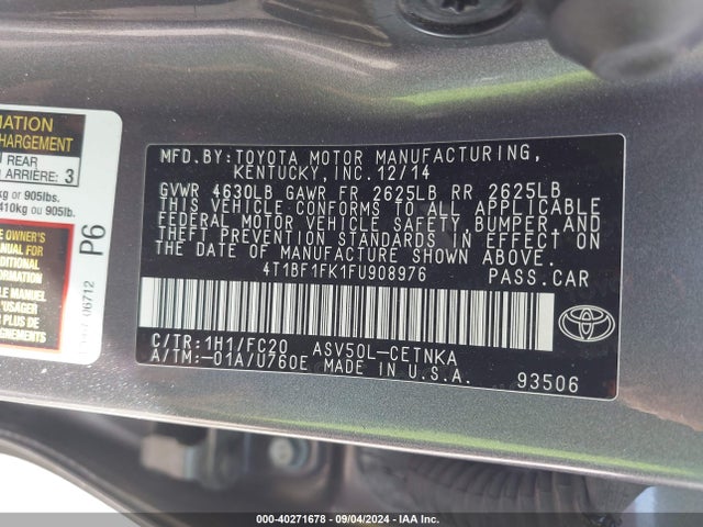 Toyota CAMRY LE 2015 4T1BF1FK1FU908976 Image 9