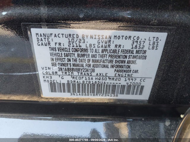 Nissan Sentra S Xtronic Cvt 2024 3N1AB8BV8RY234138 Image 9