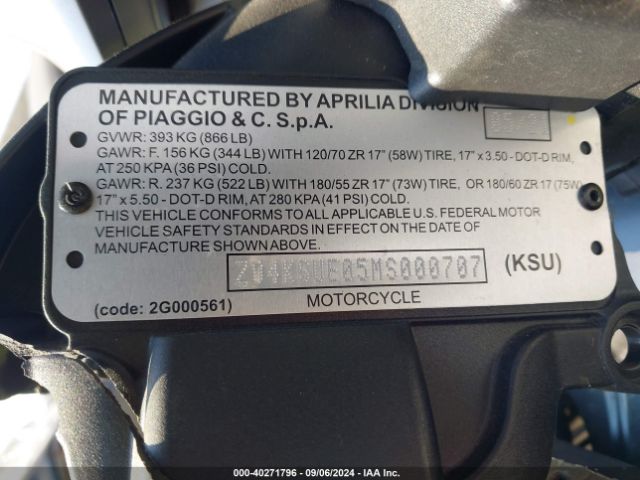 2021 APRILIA TUONO ZD4KSUE05MS000707 Photo 9