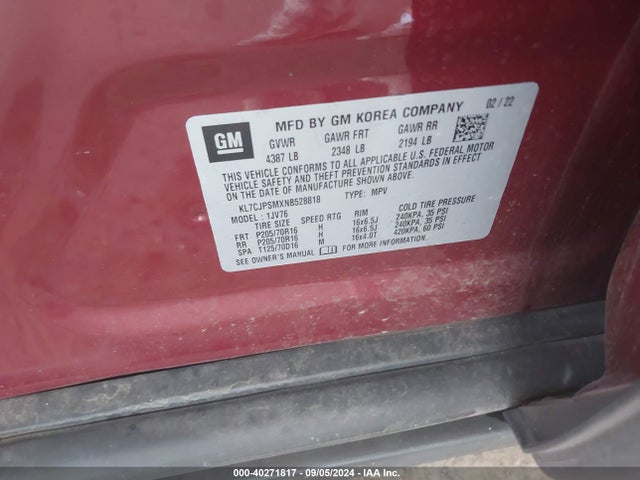 Chevrolet Trax Awd Lt 2022 KL7CJPSMXNB528818 Image 9