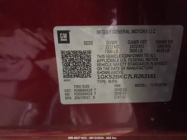 GMC Yukon 4wd Slt 2020 1GKS2BKC7LR263161 Image 9