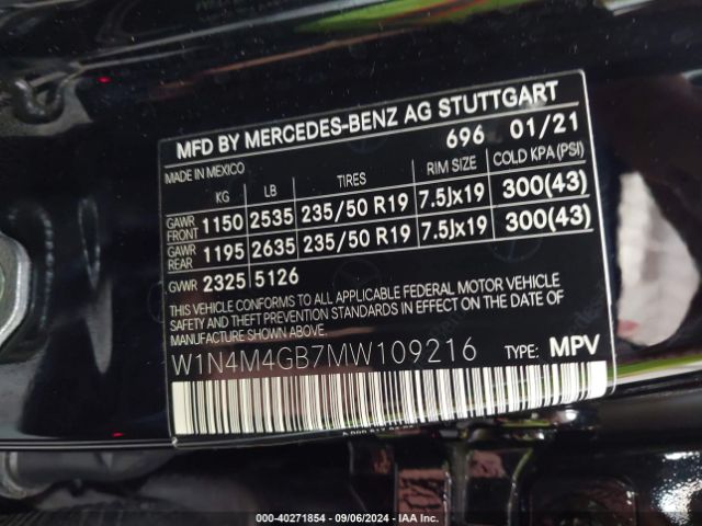 W1N4M4GB7MW109216 Mercedes-Benz GLB 250