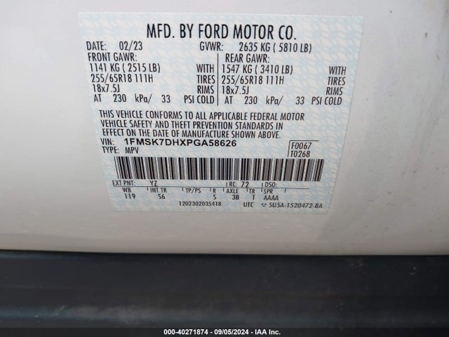 Ford EXPLORER XLT 2023 1FMSK7DHXPGA58626 Image 9