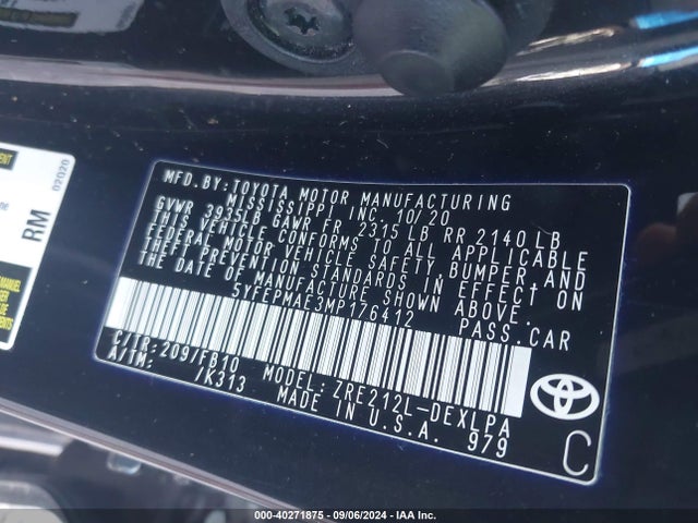 Toyota COROLLA LE 2021 5YFEPMAE3MP176412 Image 9