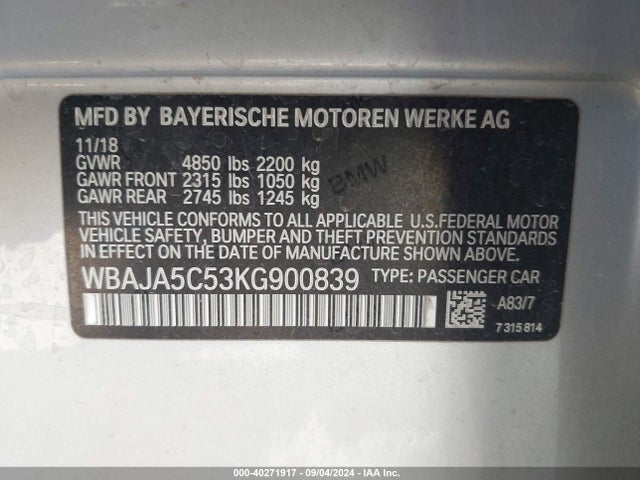 WBAJA5C53KG900839 BMW 530I
