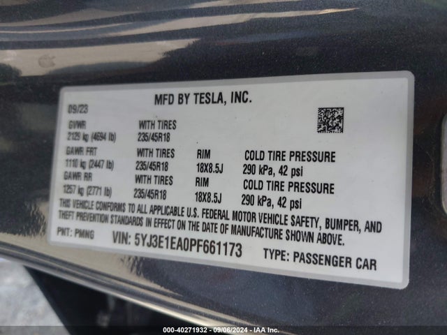2023 TESLA MODEL 3 5YJ3E1EA0PF661173 Photo 8