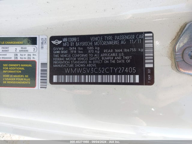 2012 MINI COOPER S WMWSV3C52CTY27405 Photo 8