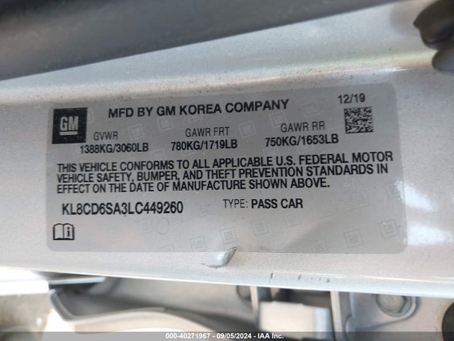 Chevrolet Spark Fwd 1lt Automatic 2020 KL8CD6SA3LC449260 Image 9