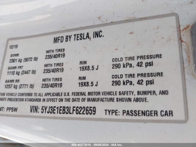 2020 TESLA MODEL 3 5YJ3E1EB3LF622659 Photo 8