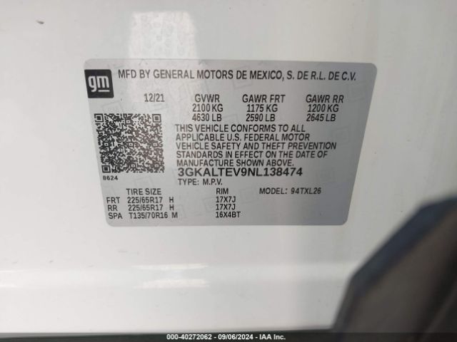 3GKALTEV9NL138474 GMC Terrain Awd Sle