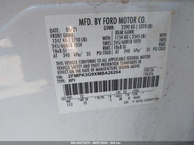2FMPK3G9XMBA26264 Ford EDGE SE