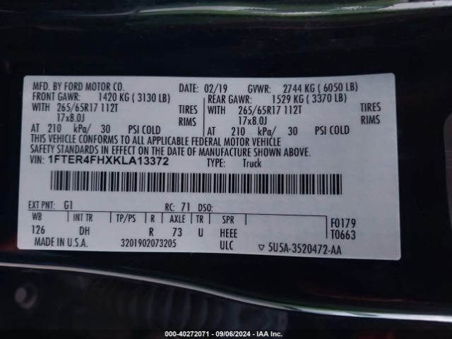 1FTER4FHXKLA13372 Ford Ranger Lariat