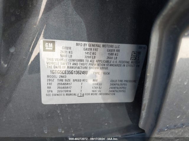 1GTG5CE35G1362480 GMC CANYON SLE