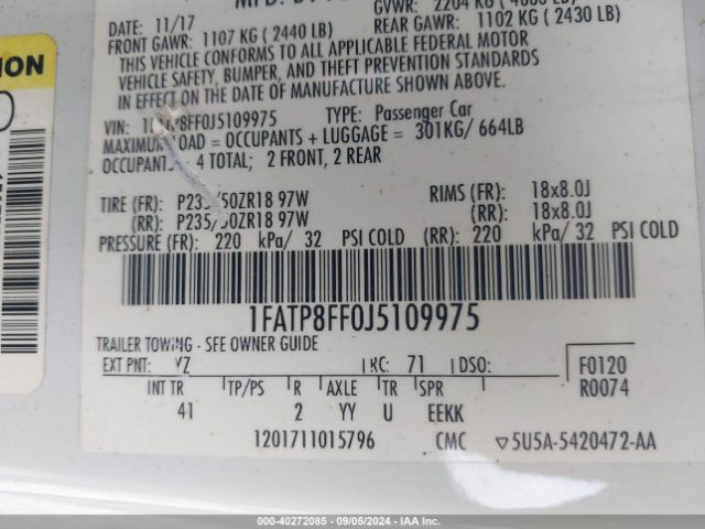 1FATP8FF0J5109975 Ford Mustang Gt Premium