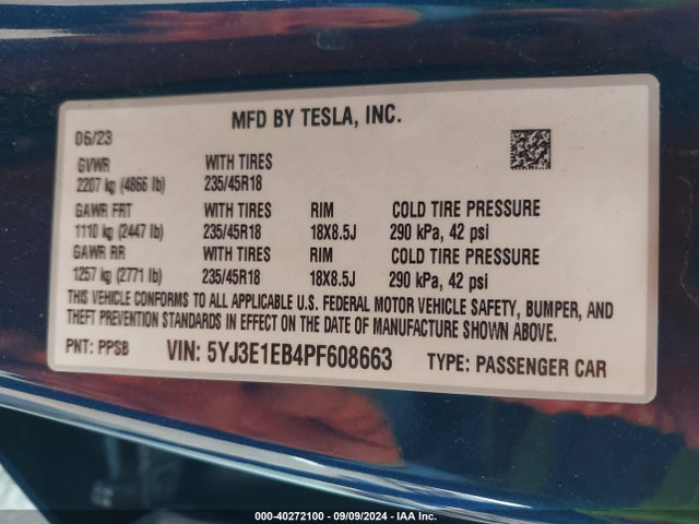 2023 TESLA MODEL 3 5YJ3E1EB4PF608663 Photo 8