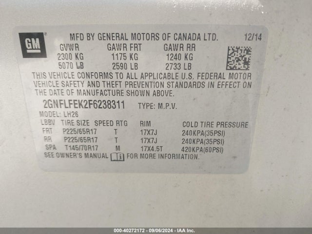Chevrolet EQUINOX 1LT 2015 2GNFLFEK2F6238311 Image 9
