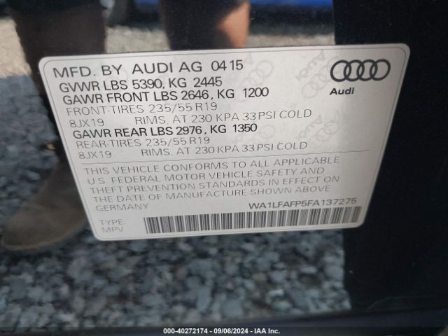 WA1LFAFP5FA137275 Audi Q5 2.0t Premium