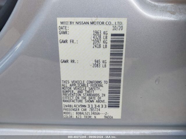 1N4BL4CV9MN313433 Nissan Altima Sr Fwd