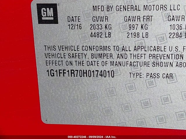 Chevrolet Camaro 1ss 2017 1G1FF1R70H0174010 Image 9
