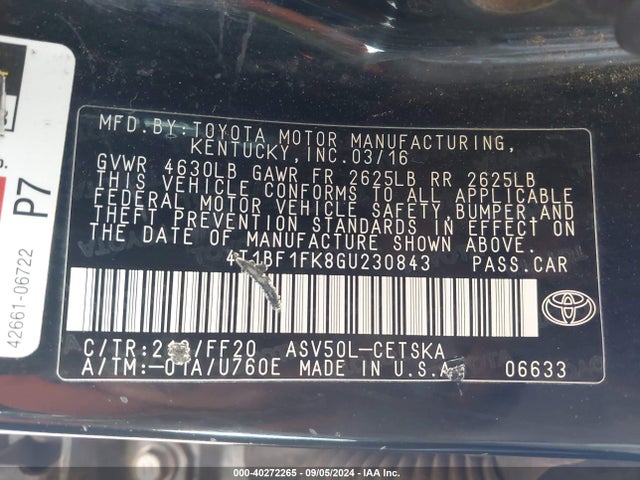 Toyota CAMRY SE 2016 4T1BF1FK8GU230843 Image 9