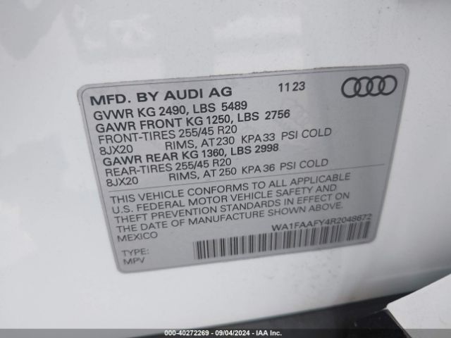 WA1FAAFY4R2048672 Audi Q5 Prestige 45 Tfsi S Line Quattro S Tronic