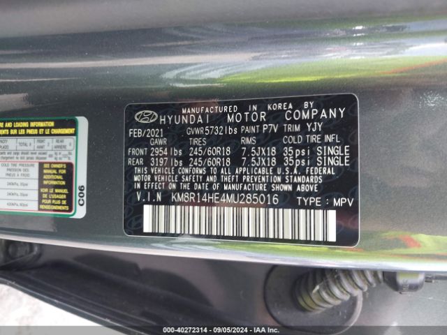 KM8R14HE4MU285016 Hyundai Palisade Se
