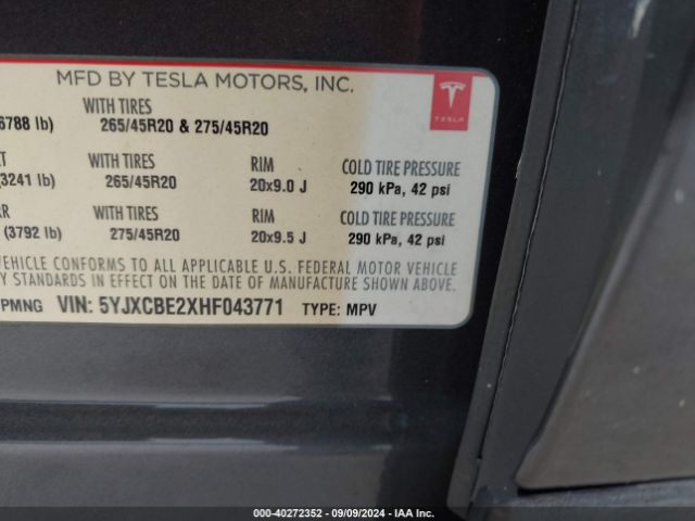 5YJXCBE2XHF043771 Tesla Model X 100d/75d/90d