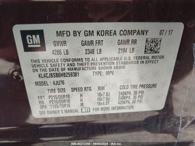 KL4CJBSB6HB259381 Buick Encore Preferred Ii