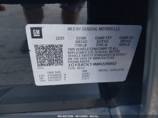 1GYS4CKT4MR229802 Cadillac Escalade 4wd Premium Luxury