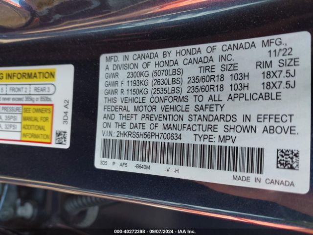 2HKRS5H56PH700634 Honda Cr-v Hybrid Sport