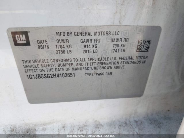 1G1JB5SG2H4103651 Chevrolet Sonic Ls Auto