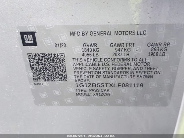 1G1ZB5STXLF081119 Chevrolet Malibu Fwd Ls